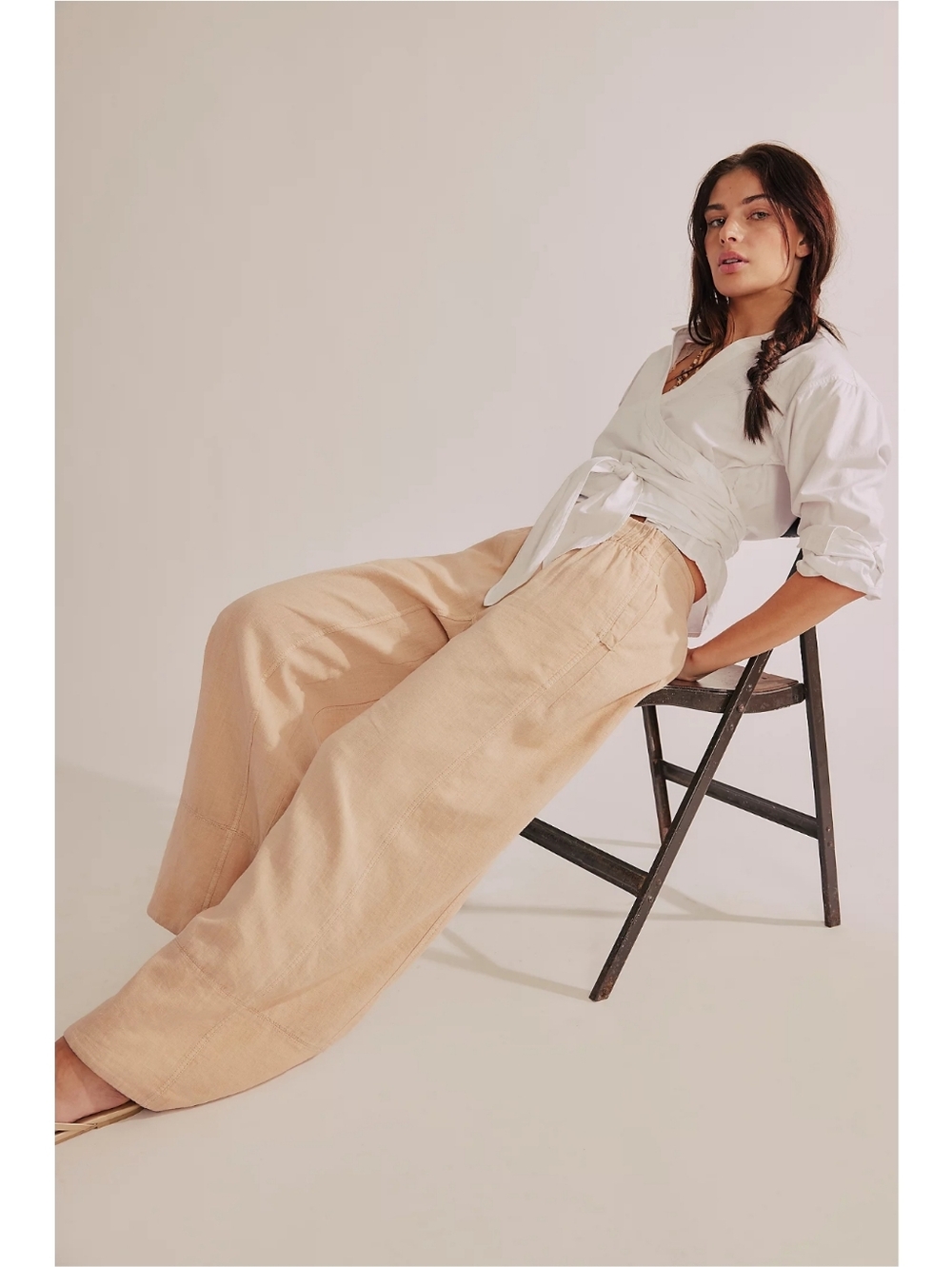 Free People Day's End Linen Pull-On Pants Sand Dollar - Picture 2 of 10